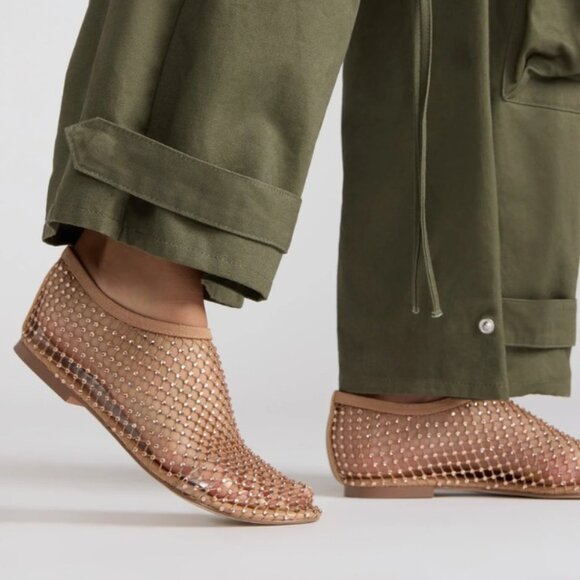 Steve Madden Mino Flat in Blush mesh rhinestone diamond sheer fishnet sequin - Picture 11 of 12